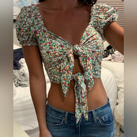 NWT🔥Anthropologie's Olivaceous Floral Off Shoulder Rayon Tie Blouse❤️Size M - Picture 13 of 14